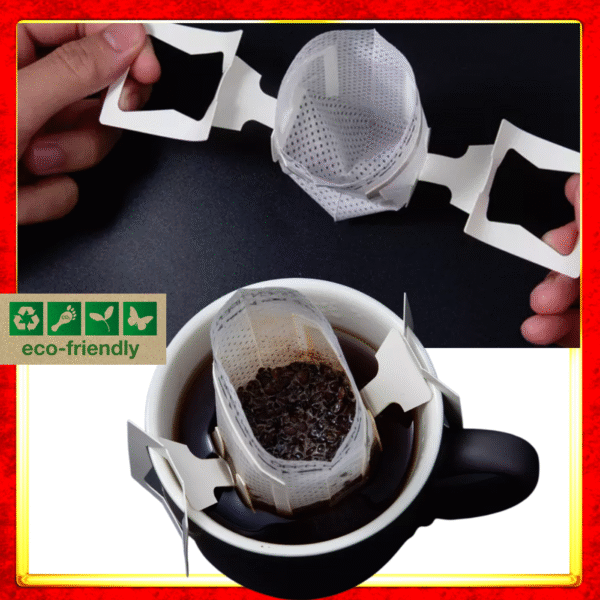 drip coffee bag and grounds in coffee